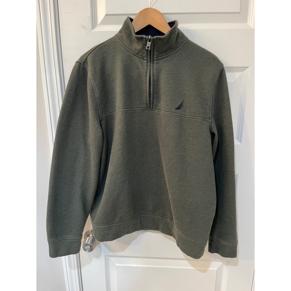 Nautica Mens J-Class Quarter Zip‎ Pullover Sweatshirt Olive Green Fleece Sz. M